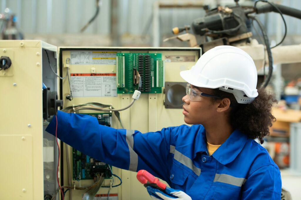 Experienced female electrical engineer The electrical system